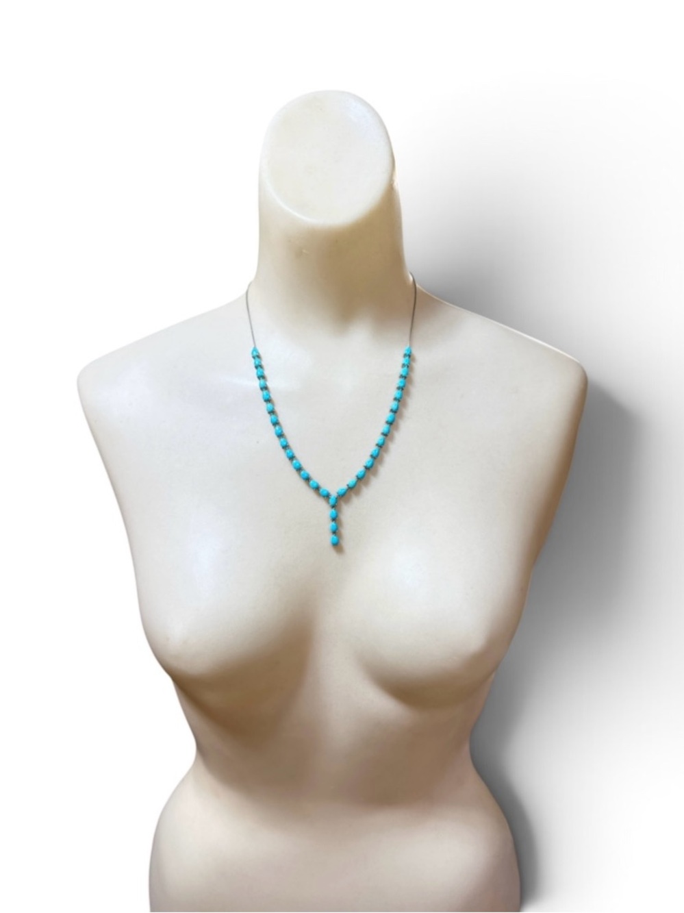 Vintage Sleeping Beauty Turquoise Teardrop Lariat Y Necklace 20.25” Southwestern